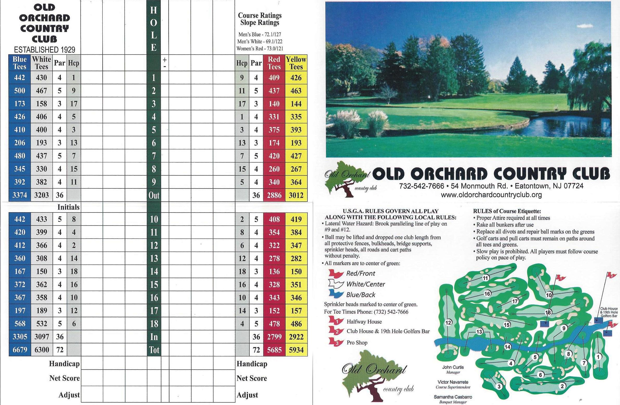 ScoreCard2015 Old Orchard Country Club